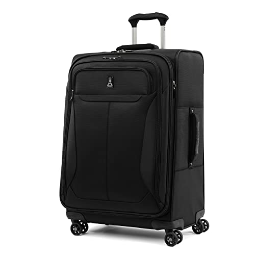 Travelpro Tourlite Softside 25" Expandable Luggage with 4 Spinner Wheels, Lightweight Suitcase, Checked Medium, Black - color: Black, size: Checked-Medium 25-Inch