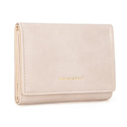 Wallet for Women Small Trifold Wallet RFID Blocking Wallets with ID Window - color: Beige