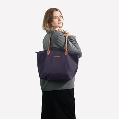 Waterproof Nylon Tote bag for Women Lightweight Designer Handbag with Zipper Stylish and Durable Purse - color: Purple, size: Large