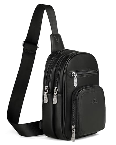 FADEON Sling Bags for Women Crossbody Bag, Designer PU Leather Sling Purse - color: Pure Black, size: Small