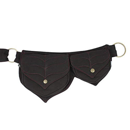 Cotton two Leaf Pocket Waist Belt-Black - color: Black
