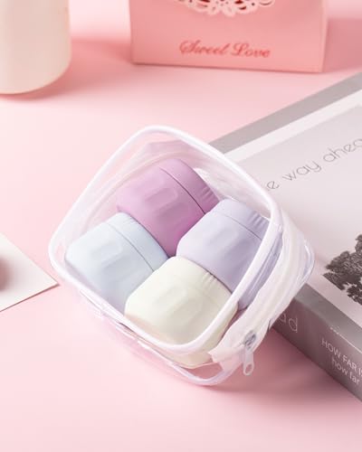 Mrsdry Travel Containers for Toiletries, TSA Approved Travel Size Toiletries 4 Pack, Refillable Containers, With Clear Bag, Leak Proof Silicone Jars, Essentials Creams Jars Carrying Small Items - color: Lavender, size: 1 OZ (30ML)