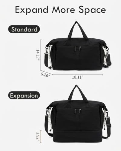 Expandable Travel Duffel Bag for Women Men Gym Bag Weekender Overnight Bag - color: Black
