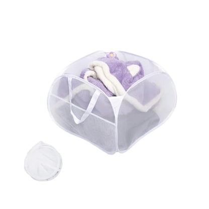 Collapsible Laundry Basket, 90L Mesh Pop-up Hamper with Handles - color: White, size: Square-Mesh，1 Pack