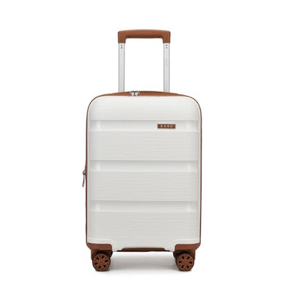 Kono 20 Inch Expandable Carry on Luggage, Airline Approved Suitcase, White - color: Cream White, size: Carry-on 20-inch expandable