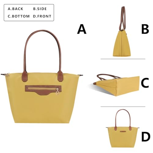 Waterproof Nylon Tote bag for Women Lightweight Designer Handbag with Zipper Stylish and Durable Purse - color: Mustard, size: Medium