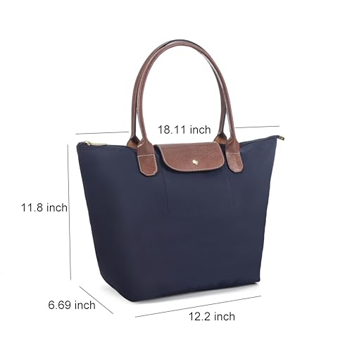 Tote Bag for Women Foldable Shoulder Bag Nylon Weekend Hobo Handbag - color: Navy