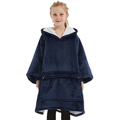 KFUBUO Wearable Blanket Hoodie for Kids With Pocket, 6-10 Year Old, Navy - color: Navy, size: Kids 6-10YR