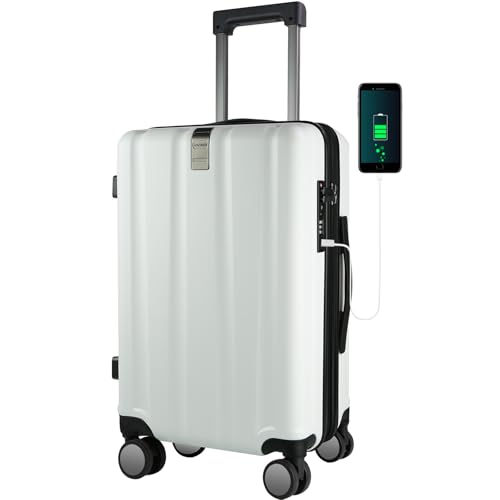 KROSER Carry On Luggage Suitcase Rolling Luggage, Carry-On 20-Inch, White - color: White