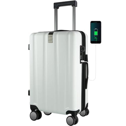 KROSER Carry On Luggage Suitcase Rolling Luggage, Carry-On 20-Inch, White - color: White