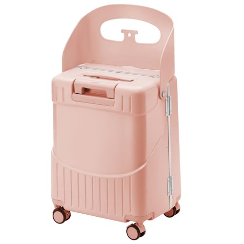 20" Ride-On Luggage with Child Seat, Hardside Carry-On Suitcase with Shockproof 360° Silent Spinner Wheels, TSA Lock, Kids & Adults & Busy Moms - color: Pink