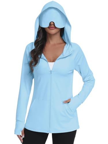 SeSe Code UPF 50+ Hoodie With Eye Mask Womens Zip Up Travel Jackets - color: Blue, size: XX-Large