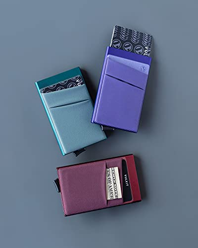 VULKIT Card Holder with Money Pocket Pop Up Wallet RFID Blocking Slim Metal Bank Card Case Holds 5 Cards and Notes - color: Emerald Green