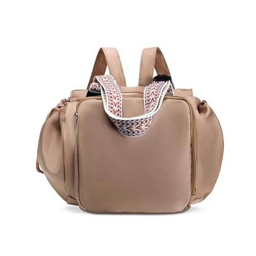 Diaper Tote Bag,Foldie Travel Bag,Convertible Everyday Gym Backpack,Large Capacity Multifunctional Weekender Bag - color: Khaki