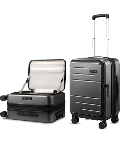 LUGGEX Top Opening Expandable Carry On Luggage, Charcoal Metallic, 20" - color: Charcoal Metallic, size: 20 Inch Expandable