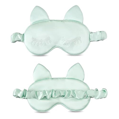 Kids Sleep Mask, 100% Mulberry Silk Eye Cover for Sleeping, Green - color: Green Kitten