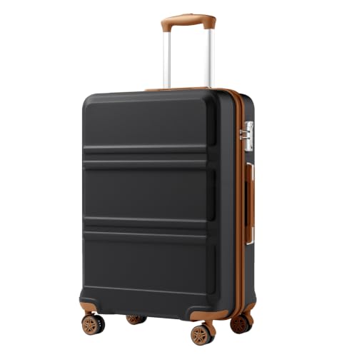 Kono 24 Inch Luggage Suitcase with Spinner Wheels TSA Lock - color: Apricot Black, size: 24-inch Medium-checked