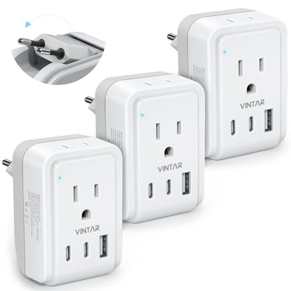 VINTAR 3 Pack European Travel Plug Adapter, Type C Foldable Plug to Europe - style: 17W-Type C - Most of Europe-3 Pack