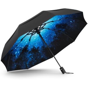 TUMELLA Strongest Windproof Travel Umbrella (Compact, 100MPH Wind-Tested), Light, Portable, One-Handed Use, Automatic Folding Rain Umbrella, Durable, Premium Grip, Fits Car & Backpack - color: 1-Moonlight