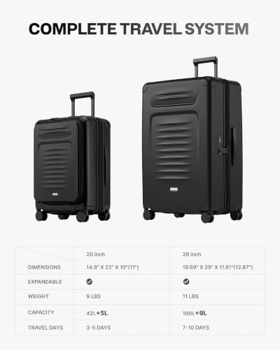 Coolife Expandable Luggage with TSA Lock 2 Piece Set Black - color: Black