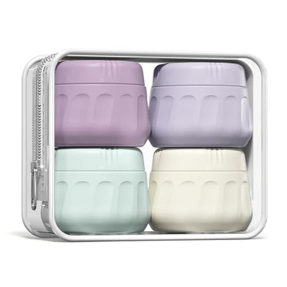 Mrsdry Travel Containers for Toiletries, TSA Approved Travel Size Toiletries 4 Pack, Refillable Containers, With Clear Bag, Leak Proof Silicone Jars, Essentials Creams Jars Carrying Small Items - color: Lavender, size: 1 OZ (30ML)