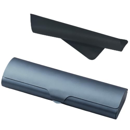 LILIWER Slim Aluminium Hard Shell Eyeglass Case, Portable Travel Metal Spectacles Protection, with Cleaning Cloth - color: Dark Blue, size: Medium