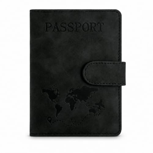 Passport Holder, RFID Blocking Travel Wallet, PU Leather, Black - color: Black#PP