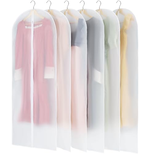 Carbrea 6 Pack Translucent Garment Bags for Hanging Clohes - 24" x 57" - size: 57 inch