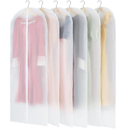 Carbrea 6 Pack Translucent Garment Bags for Hanging Clohes - 24" x 57" - size: 57 inch