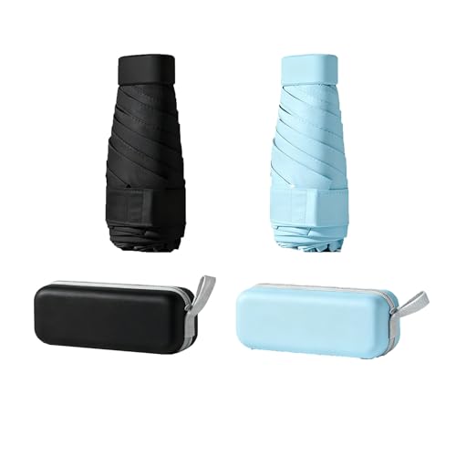 TOPSAIL Mini Umbrella for Travel, UPF 50+ UV Sun & Rain Protection, Compact 6k Folding Pocket Umbrella with Case for Purse, Backpack - color: BlackBlue
