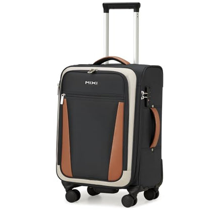 mixi Carry On Luggage 20 Inch Softside Suitcase, Black-Off White - color: Black-Off White, size: 20-Inch Carry On
