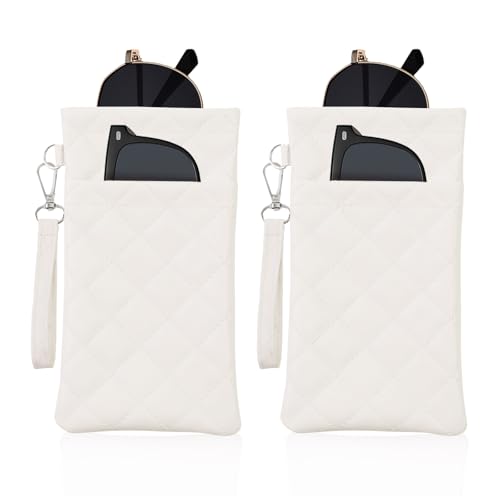 Double Eyeglass Case Soft Dual Glasses Case for Women Men Travel Squeeze Top Sunglasses Cases Eyeglasses Pouch - color: White+white