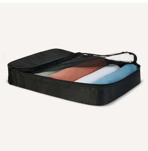 Amazon Essentials 여행용 액세서리 세트 4피스 패킹 큐브, 더블 지퍼가 있는 수하물 정리함, 100% 폴리에스터, 메시 탑, 블랙., 4피스 패킹 큐브 세트 - 미디엄 2개 및 라지 2개 - color: 블랙., size: 2 Medium and 2 Large