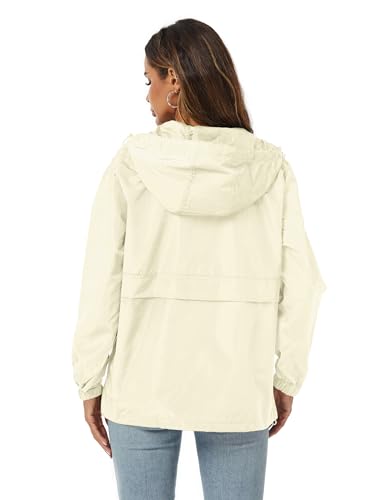 Avoogue Womens Rain Jacket with Hood,Pullover,Packable,Lightweight,Windbreaker,Waterproof,Breathable. - color: Beige, size: XX-Large