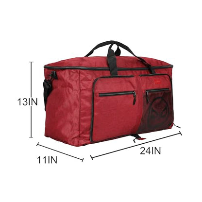 Spider-Man Logo Red 24" Packable Travel Duffle Bag with Shoe Compartment, Removable Shoulder Strap & Front Storage Pockets - color: Spider-Man Mask Red