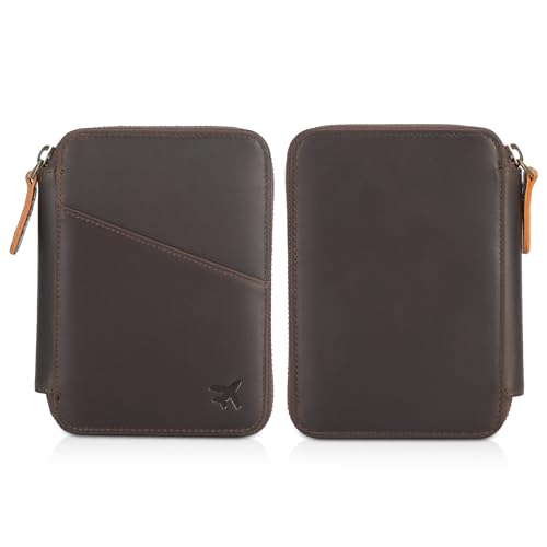 Polare Leather Pilot Wallet Passport Holder RFID Blocking Tri-fold Travel Cover Document Organizer for Aviation Professionals (Dark Brown(YKK Zipper Version)) - color: Dark Brown(YKK Zipper Version)