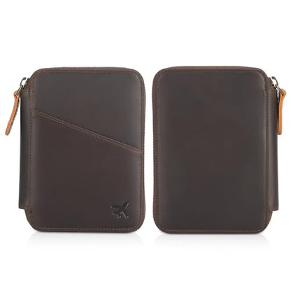Polare Leather Pilot Wallet Passport Holder RFID Blocking Tri-fold Travel Cover Document Organizer for Aviation Professionals (Dark Brown(YKK Zipper Version)) - color: Dark Brown(YKK Zipper Version)