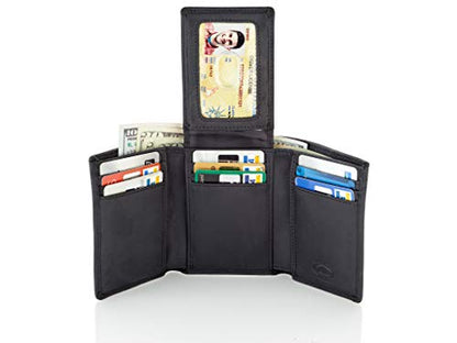 Stealth Mode Trifold Leather Wallet for Men with ID Holder and RFID Blocking (Black) - color: Black