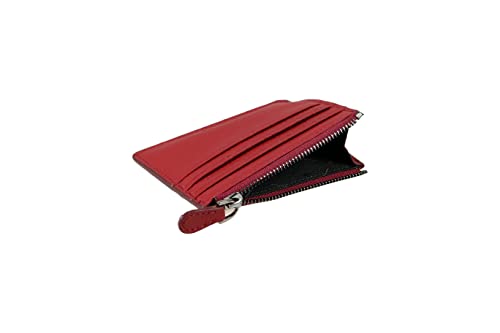 grande 3603 Genuine Leather Card Holder For Women and Men Slim Minimalist Small Zipper Wallet (BURGUNDY) - color: BURGUNDY