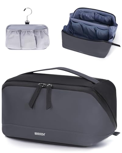 WANDF PU Leather Toiletry Bag for Men, Dopp Kit with Hanging Pouch - color: Medium Plus, Dark Gray, size: Medium Plus