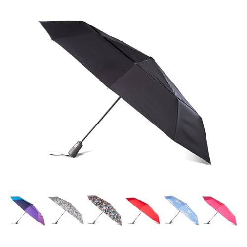 Totes Auto Open/Close Windproof Ultimate Compact Umbrella with UV and Water Repellent Protection - color: Black, size: 47" Canopy