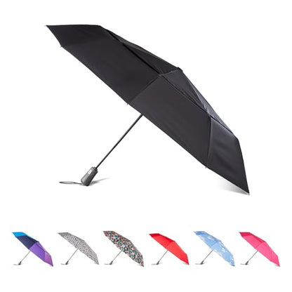 Totes Auto Open/Close Windproof Ultimate Compact Umbrella with UV and Water Repellent Protection - color: Black, size: 47" Canopy