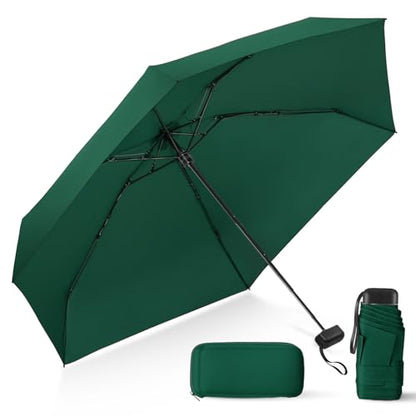Mini Umbrella for Travel with Case Small Compact Sun Rain Tiny for Purse - color: 1.2Dark Green