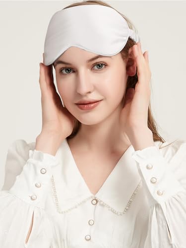 100% Mulberry Silk Eye Mask for Sleeping with Silk Wrapped Adjustable Strap,Ivory White - color: Ivory White