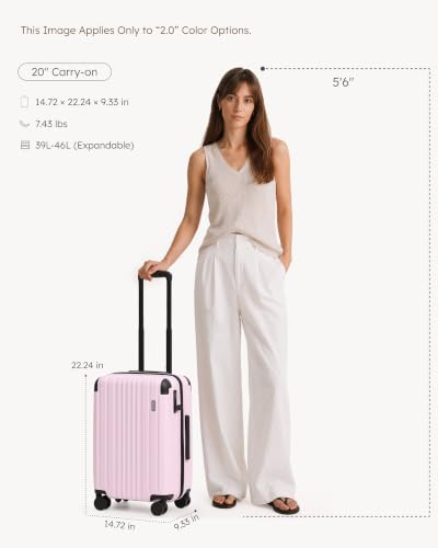 Coolife Luggage, Lightweight and Durable Hardshell, 20 in, Light Pink - color: Light Pink2.0, size: S(20in)
