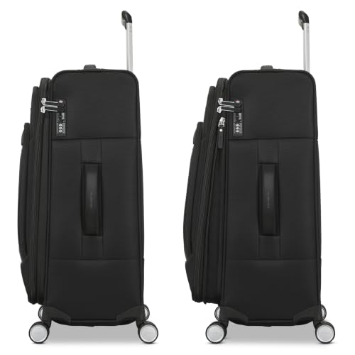 Samsonite Soft-Sided Medium Checked 25-Inch Expandable PortLift Suitcase: Durable, 360° Spinner Wheels, Adjustable Handle, TSA Lock, 2 Front & Side Pocket- Black - color: Black, size: 25-Inch Checked-Medium