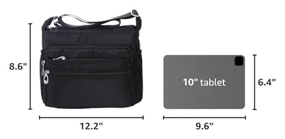 Crossbody Bag for Women Waterproof Shoulder Bag Multi Pockets Nylon Purse - color: Black-l