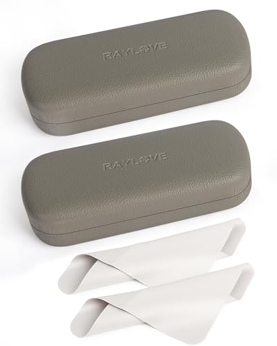 RayLove Glasses Case Hard Shell Eyeglass Case with Cleaning Cloth, PU Leather Protective Eye Glass Cases Fits Most Sunglasses - color: Grey Grey