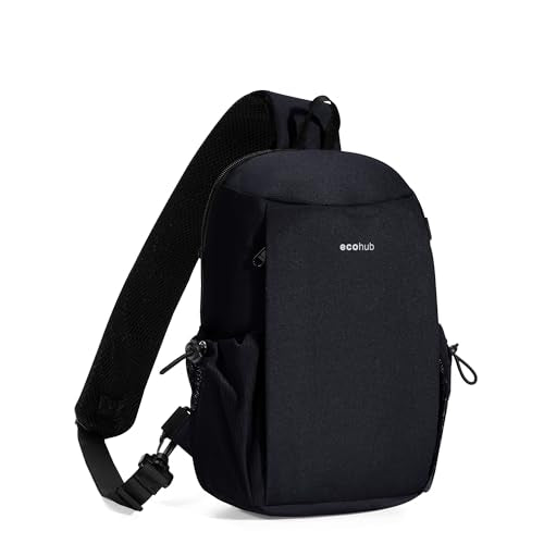 ECOHUB Anti-Theft Crossbody Bag Men Women RFID Blocking Lightweight Sling Backpack Water Resistant for Travel Hiking Outdoor - color: Black-men