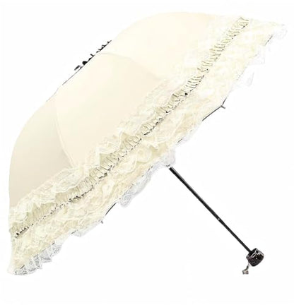 MizHome Folding Compact Umbrella for Women Lightweight Portable UPF 50+ Travel Parasol - color: White